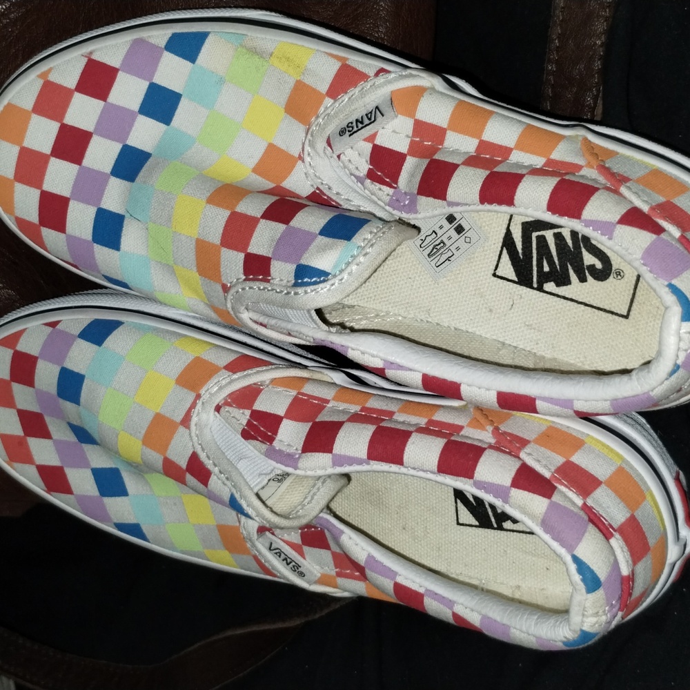 Vans Kids' Colorful Checkered Slip-On Sneakers. Kids Size 3